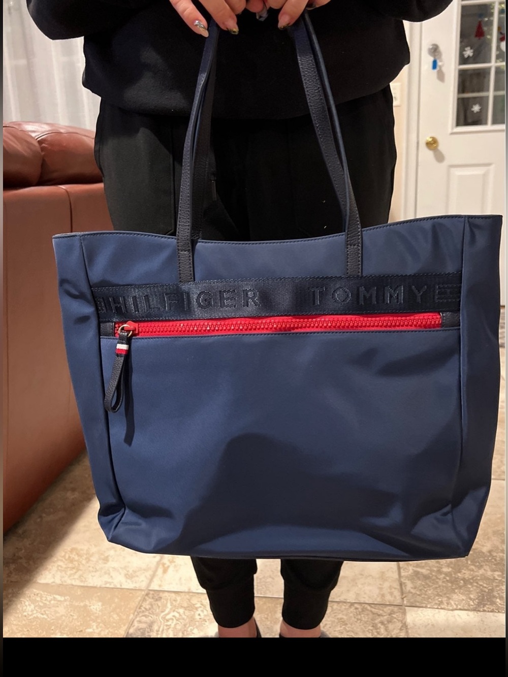 Tommy Hilfiger Navy Tote with Red Zip Accent